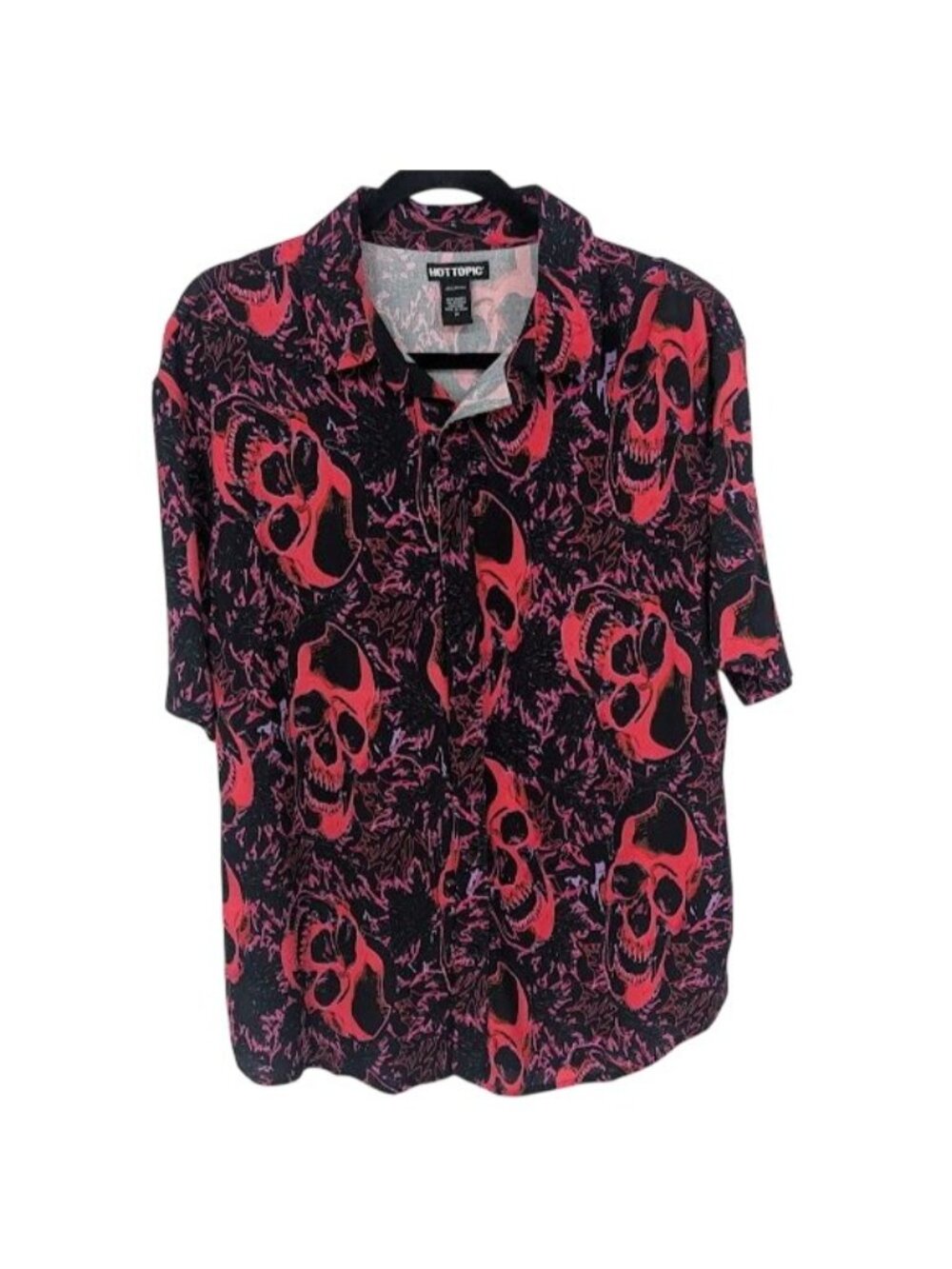 Goth Skull Print Button Up Short Sleeve Punk Grunge Alt Emo Streetwear Medium